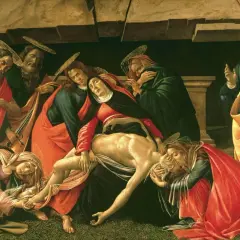 Opłakiwanie Chrystusa, jedno z najsłynniejszych obrazów średniowiecza. Postacie w żałobnych szatach otaczają martwe ciało Jezusa.