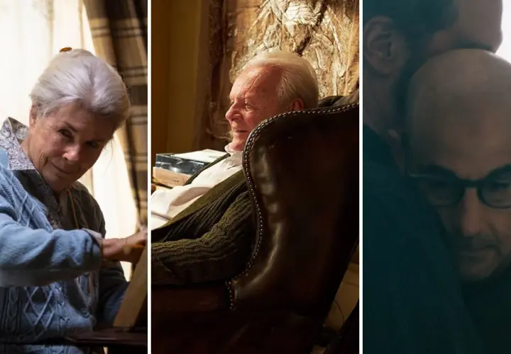 Wzruszające filmy o alzheimerze: starsza pani, starszy pan w fotelu, dwóch mężczyzn w uścisku.