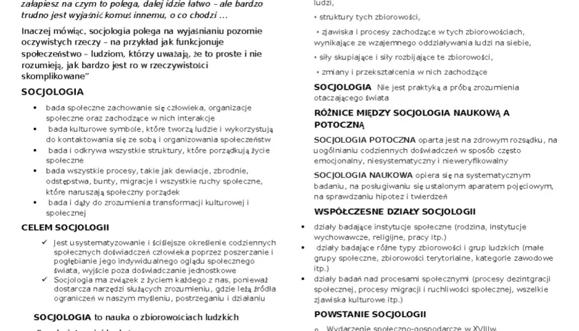 Socjologia to nauka o zbiorowościach ludzkich, badająca społeczne zachowania, struktury i procesy. Wyjaśnia, jak funkcjonuje społeczeństwo.