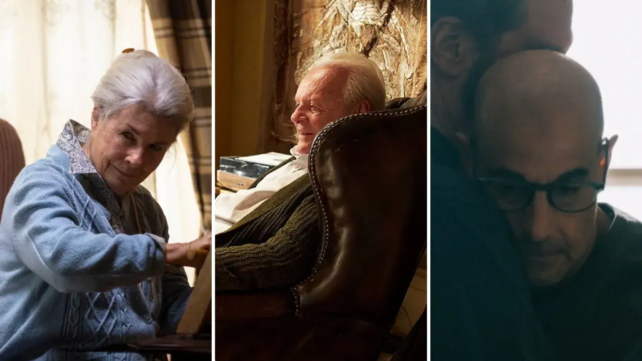 Wzruszające filmy o alzheimerze: starsza pani, starszy pan w fotelu, dwóch mężczyzn w uścisku.