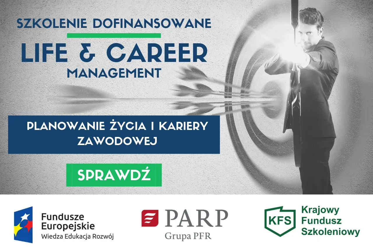 Mężczyzna z łukiem celuje w tarczę, symbolizując jak znaleźć cel w życiu. Szkolenie "Life & Career Management".