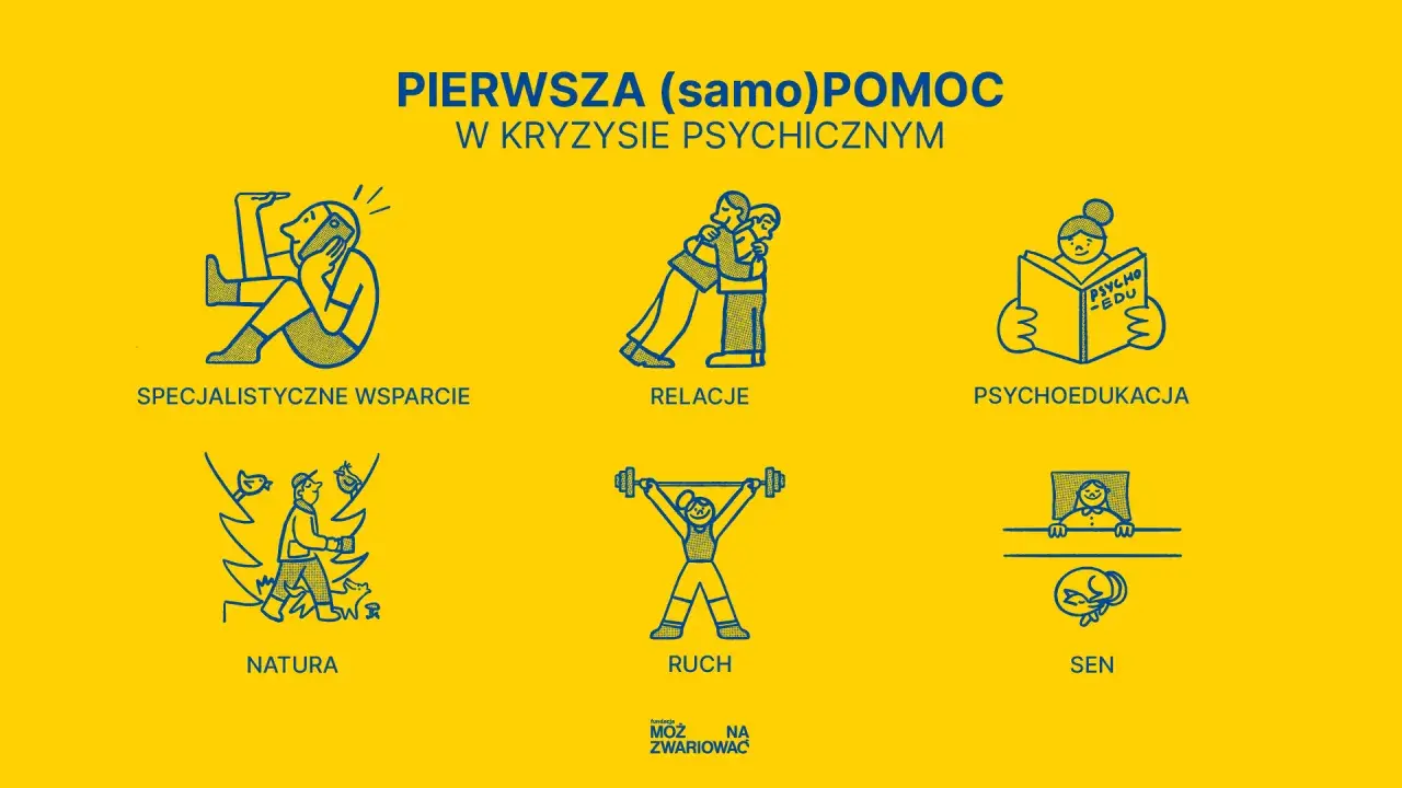 Pierwsza pomoc w kryzysie psychicznym: wsparcie, relacje, psychoedukacja, natura, ruch, sen. Bo warto żyć.