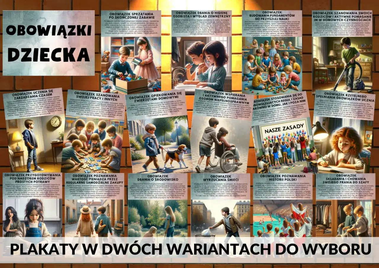 Dzieci uczą się obowiązk&oacute;w w domu: sprzątania, higieny, pomocy rodzicom, dbania o zwierzęta i środowisko.