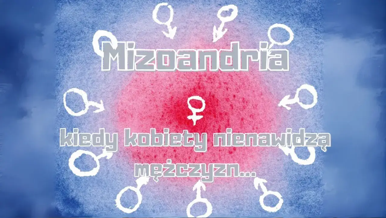 Mizoandria: kiedy kobiety nienawidzą mężczyzn... Symbol kobiecy w centrum, otoczony męskimi symbolami.