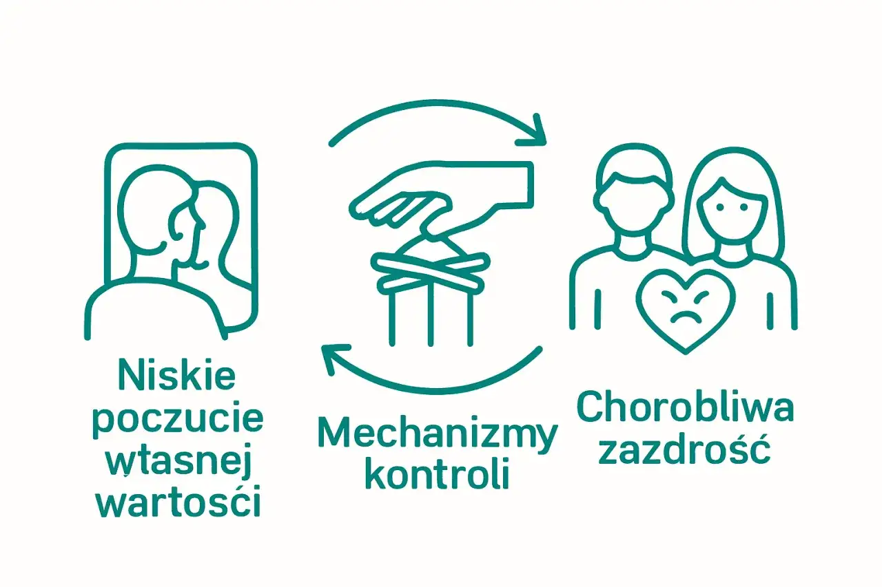 Niskie poczucie własnej wartości prowadzi do mechanizmów kontroli, które objawiają się chorobliwą zazdrością.